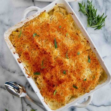 Instant pot scalloped potatoes with panko breadcrumb topping.