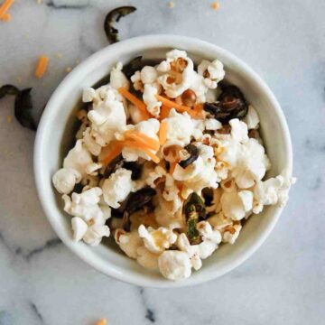 jalapeno cheddar popcorn in bowl.