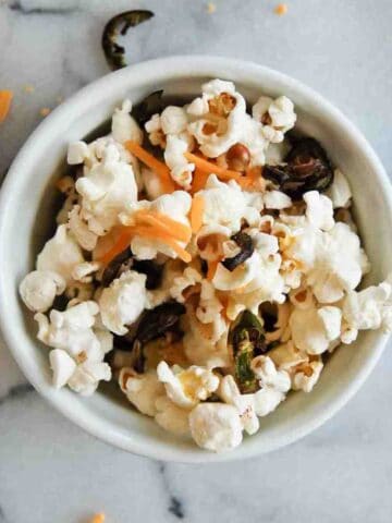jalapeno cheddar popcorn in bowl.