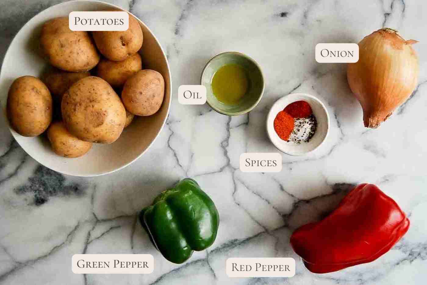 ingredients for air fryer breakfast potatoes on countertop.