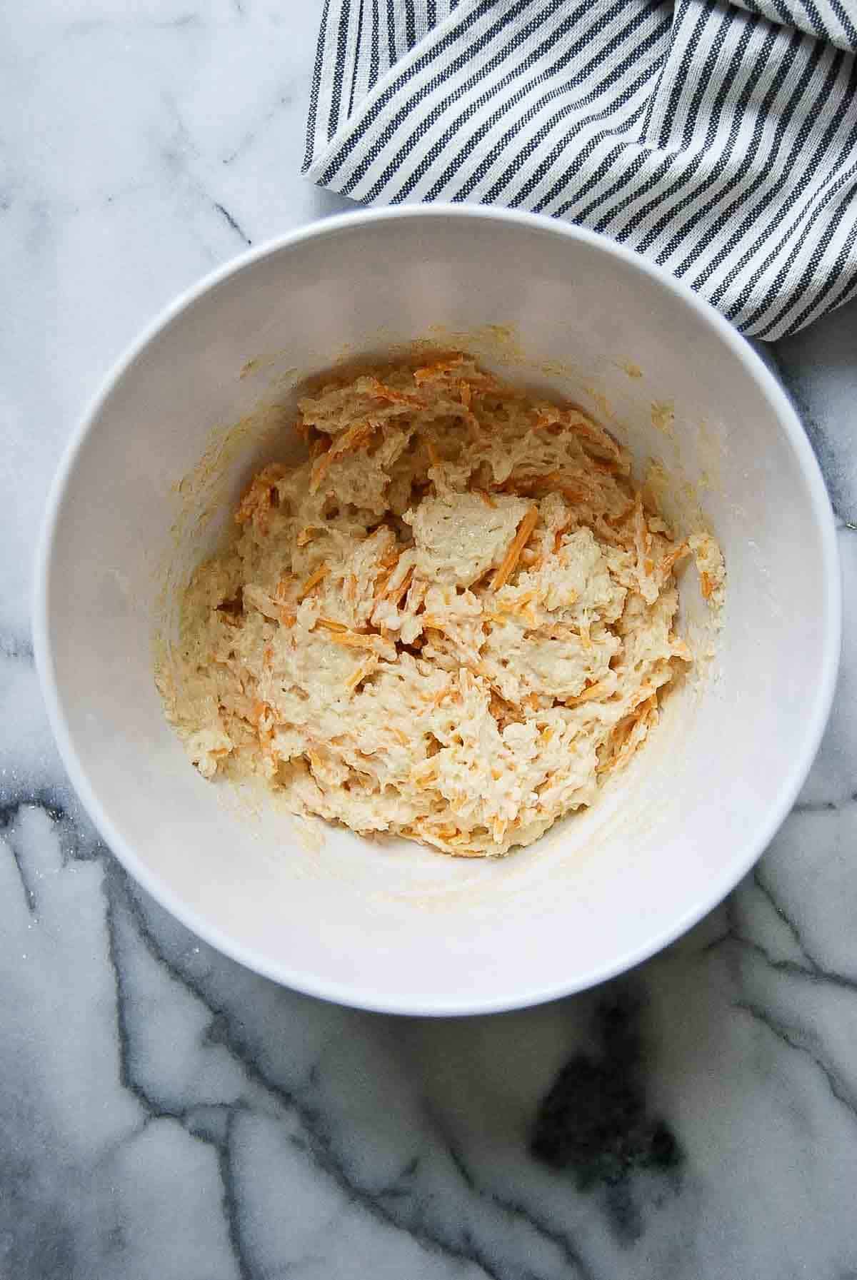 batter for chicken cobbler topping in bowl.