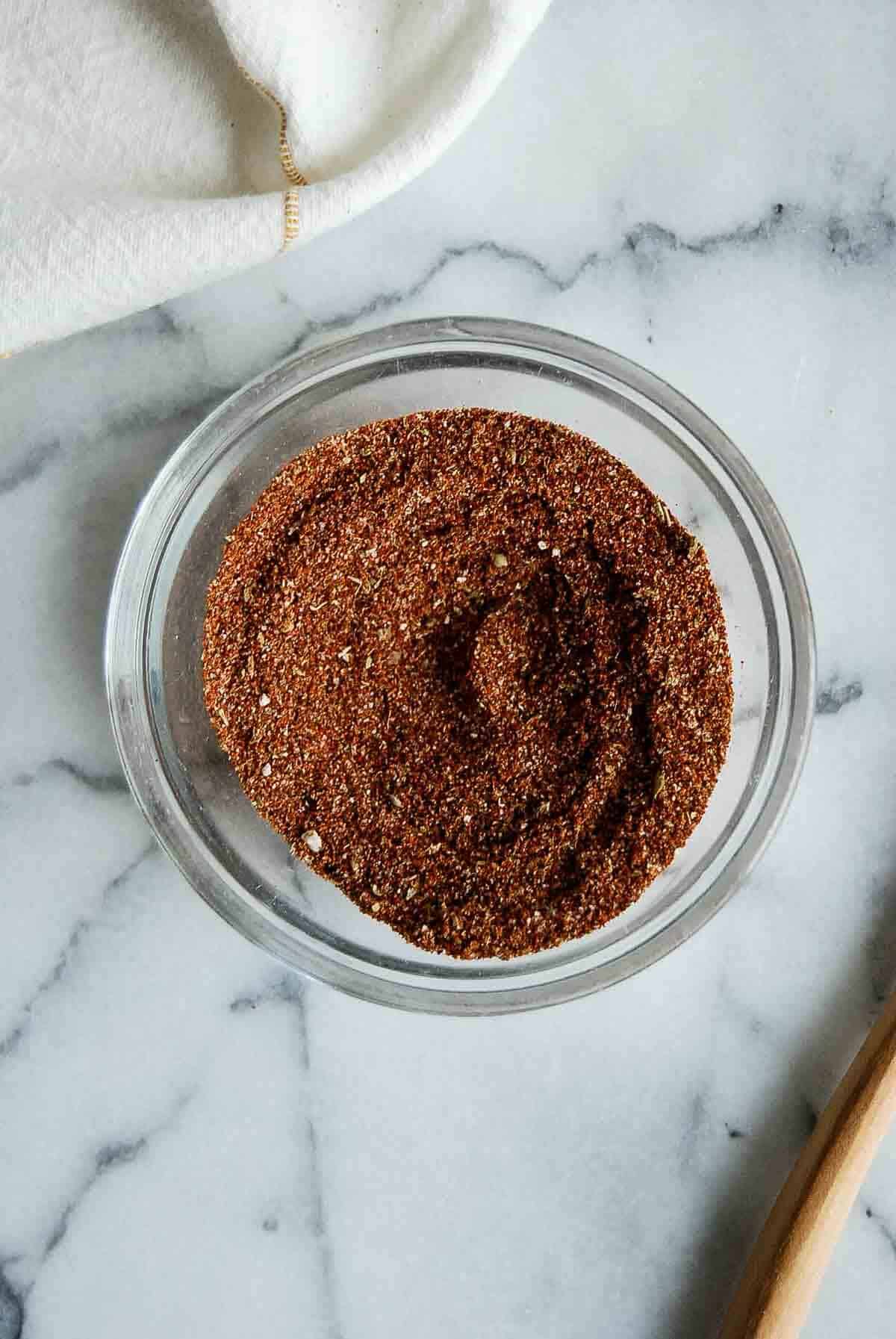 chicken taco spices in small bowl.