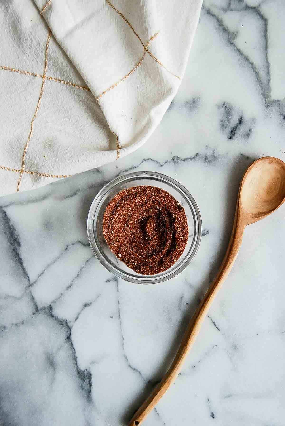 chicken taco spices in small bowl.