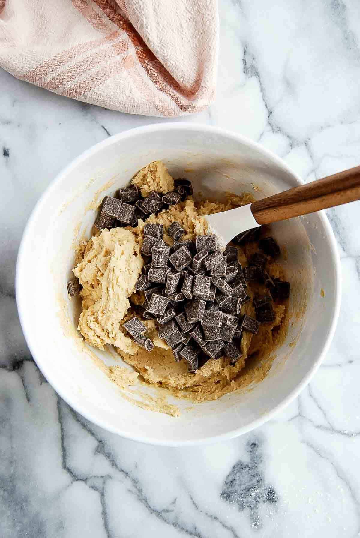 chocolate chip cookie dough with chocolate chunks added in.