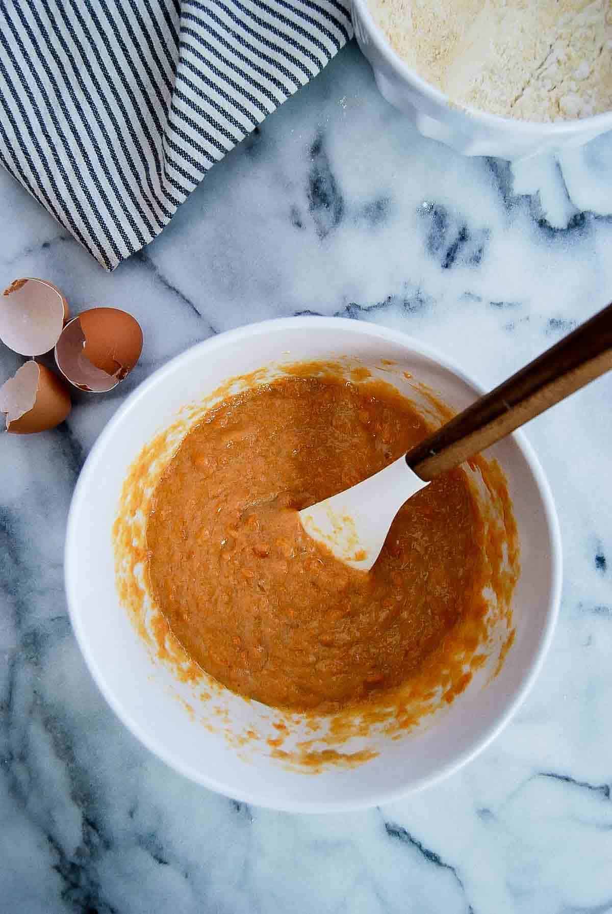 sweet potato mixture in mixing bowl.