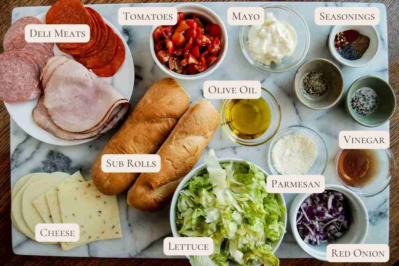 ingredients for chopped italian sandwiches.