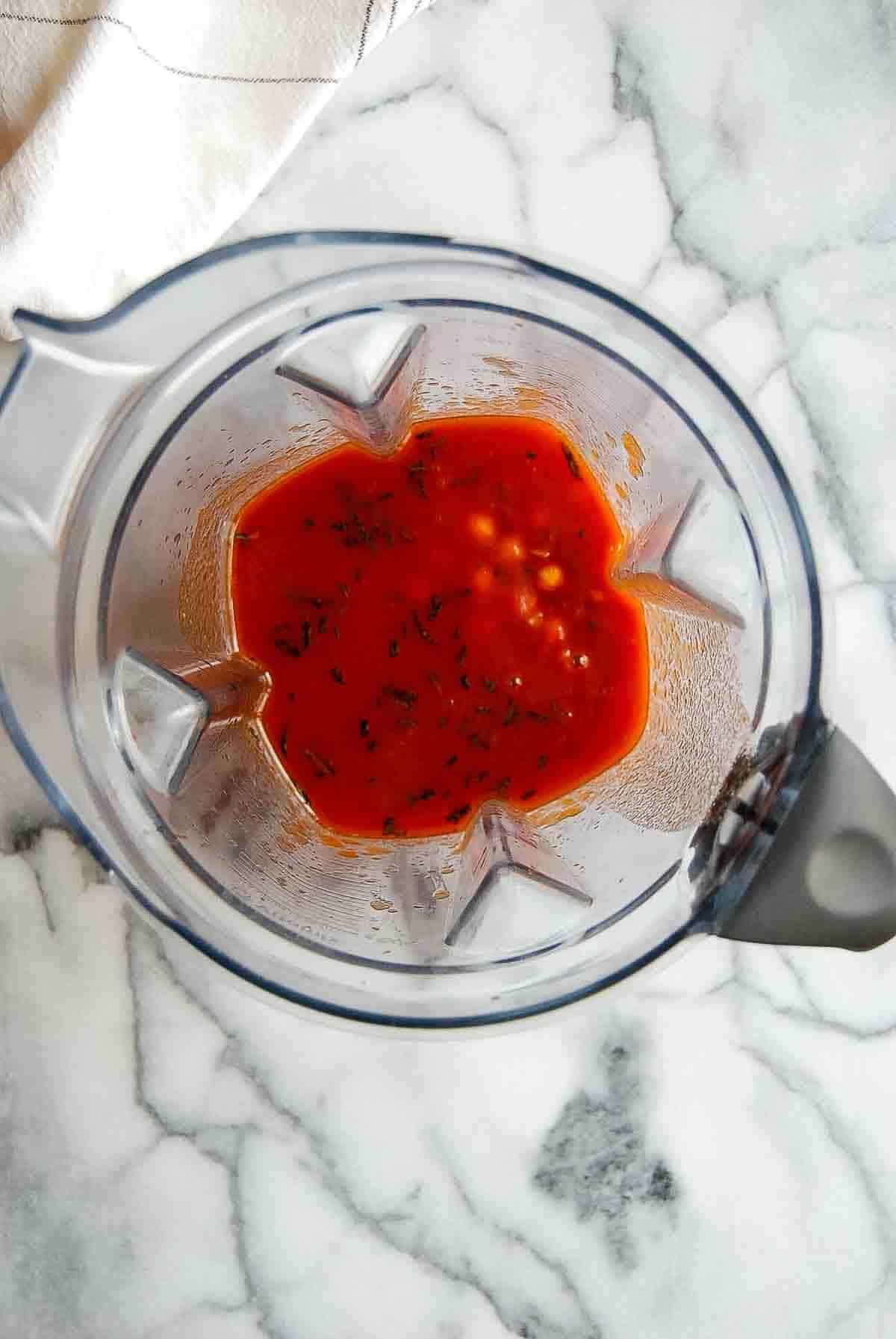 pasta with chickpea sauce in blender.