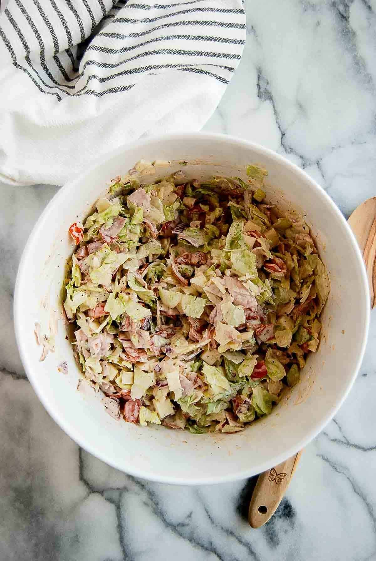 mixed grinder salad in bowl.