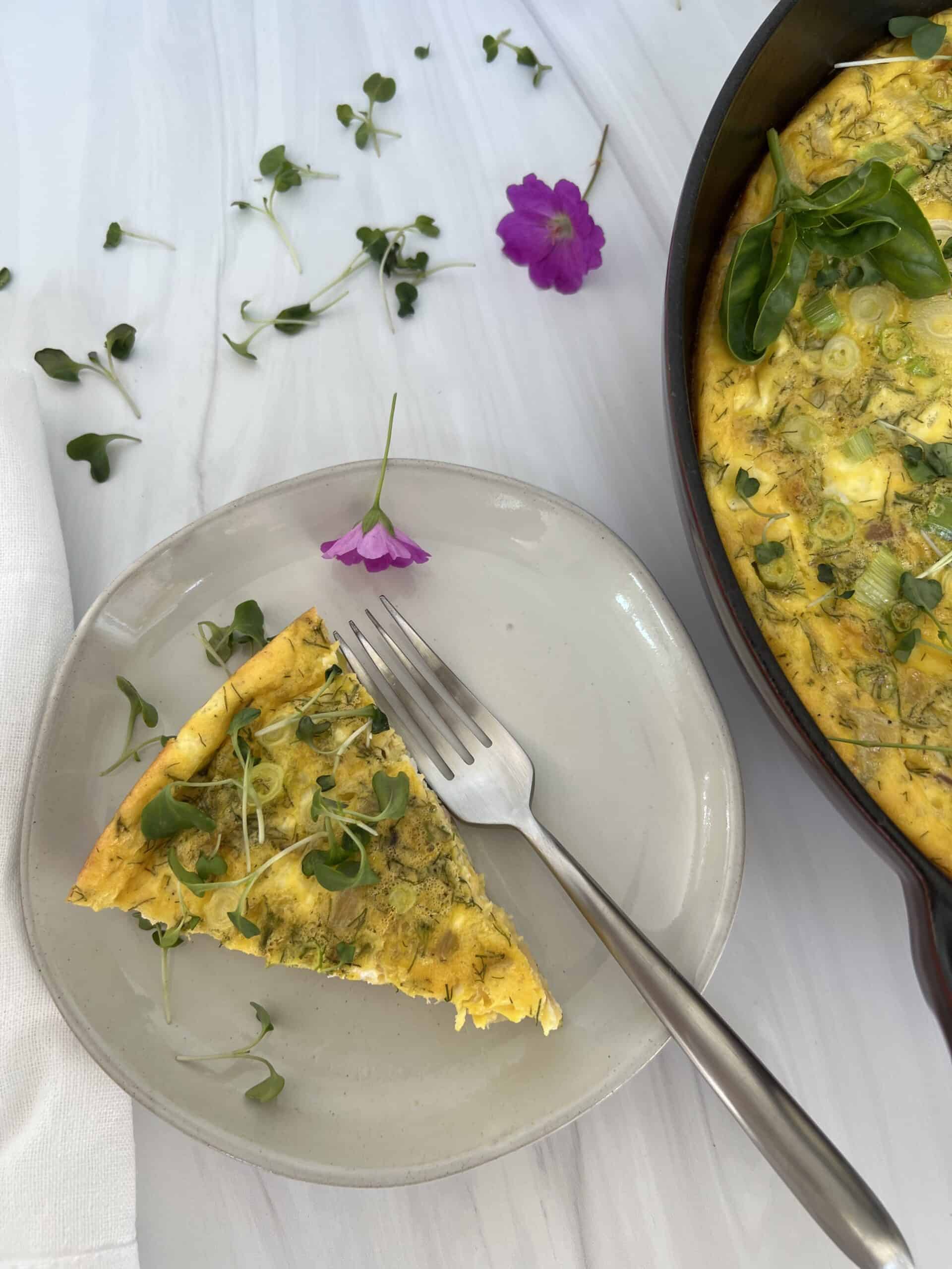 smoked salmon breakfast frittata on plate