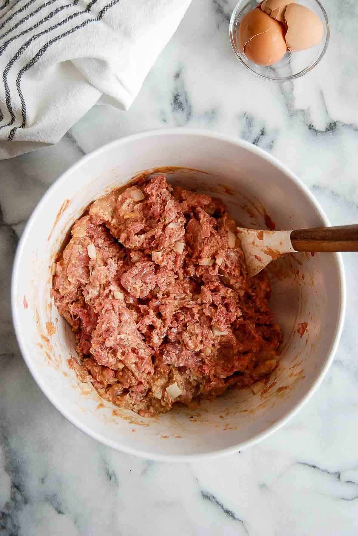 meatloaf mixture in mixing bowl.