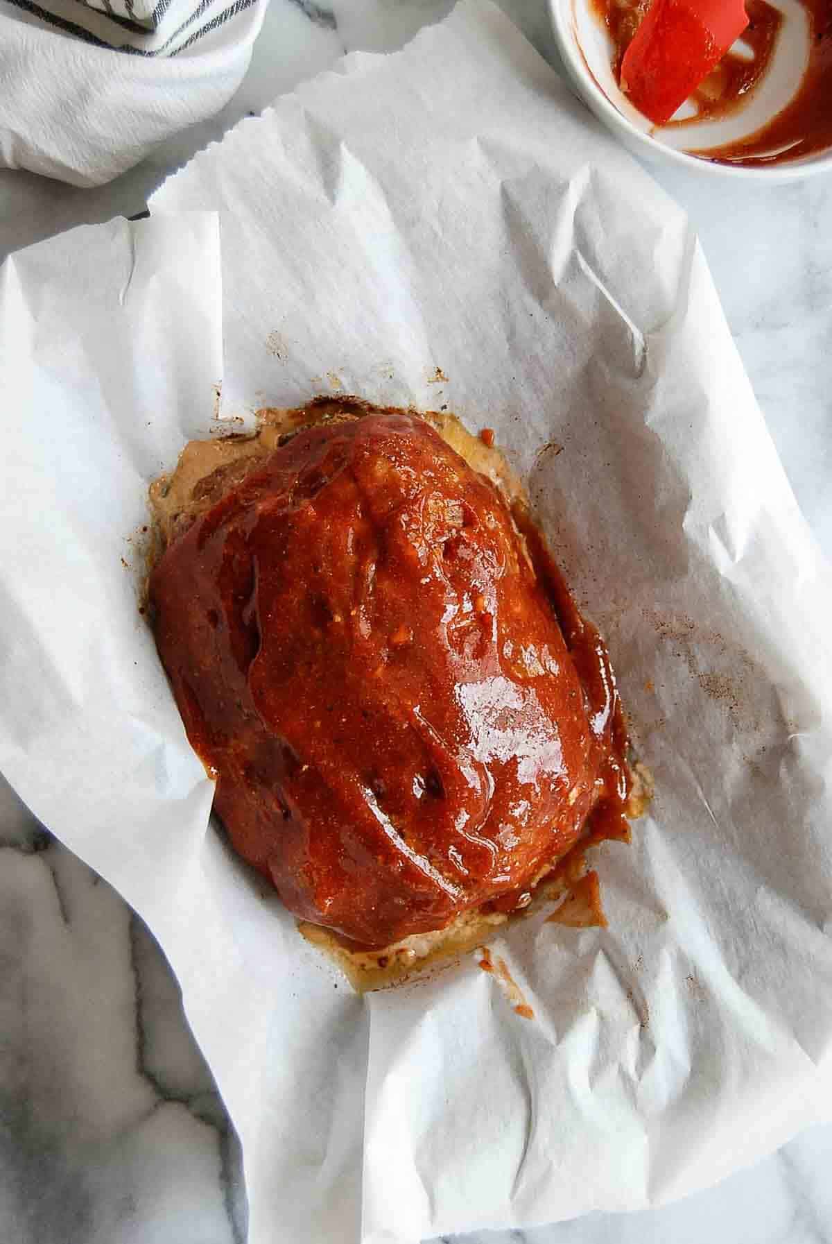 glazed meatloaf ready for baking.