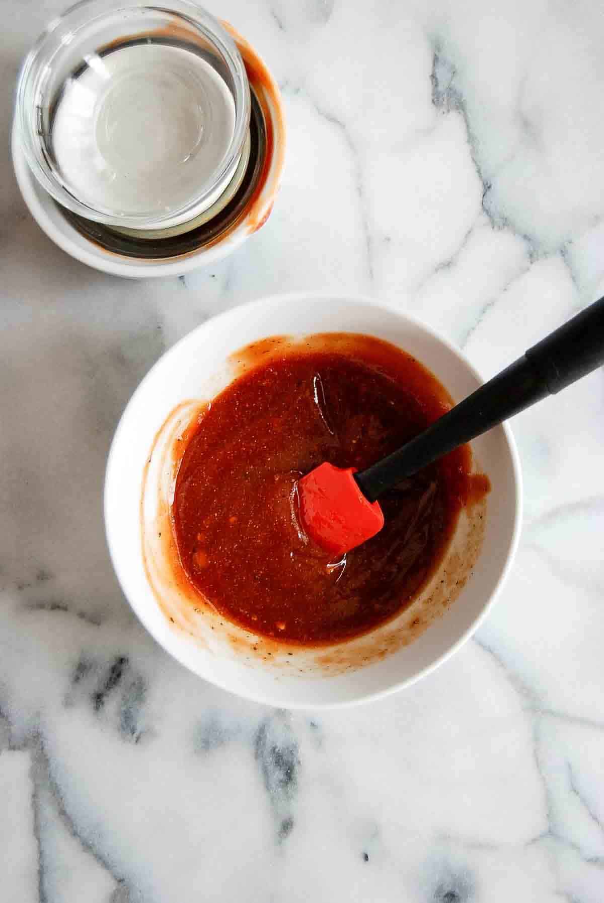 mixed meatloaf sauce in bowl.