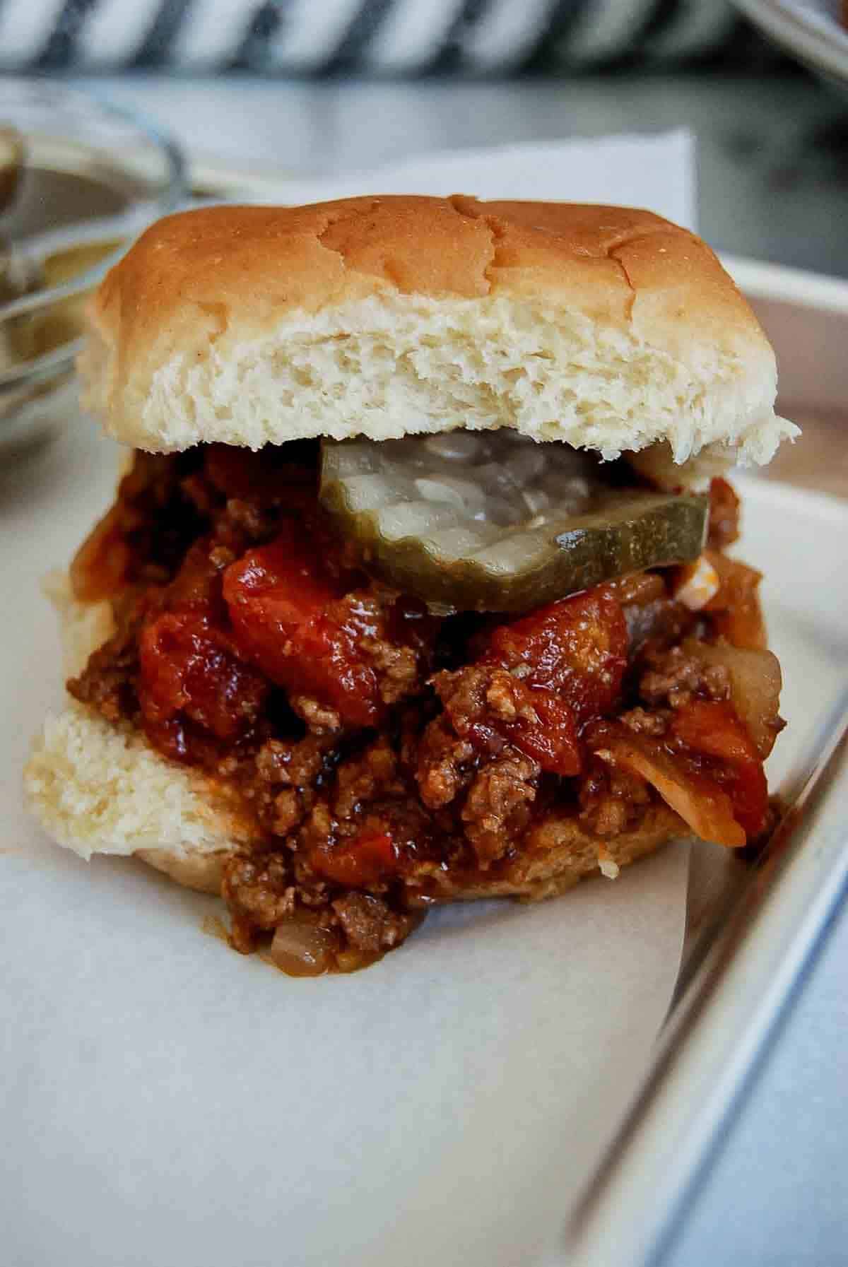 sloppy joe slider on tray.