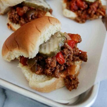 closeup of sloppy joe slider on tray.