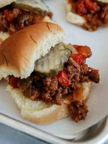 closeup of sloppy joe slider on tray.