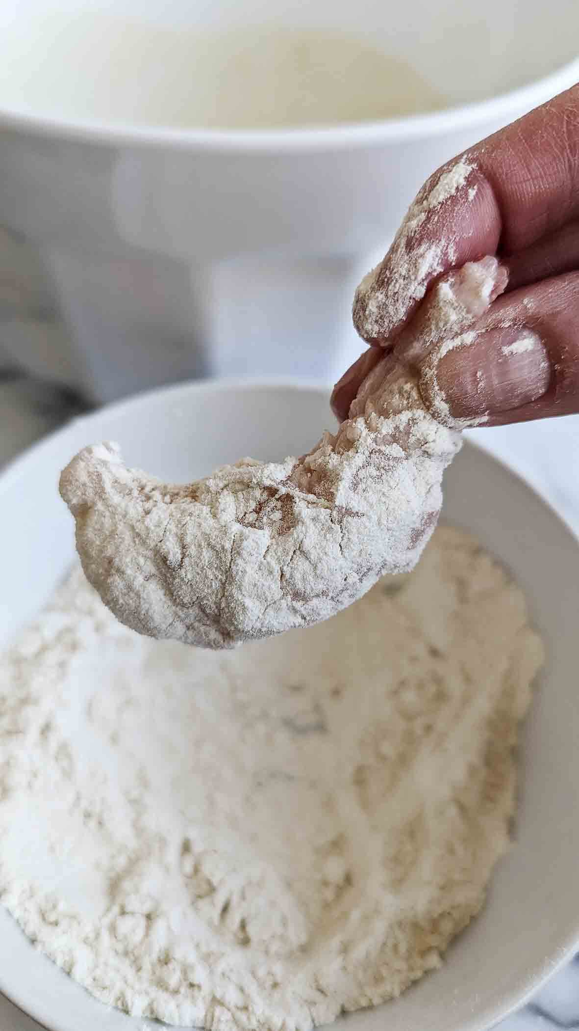 shrimp dipped in flour.