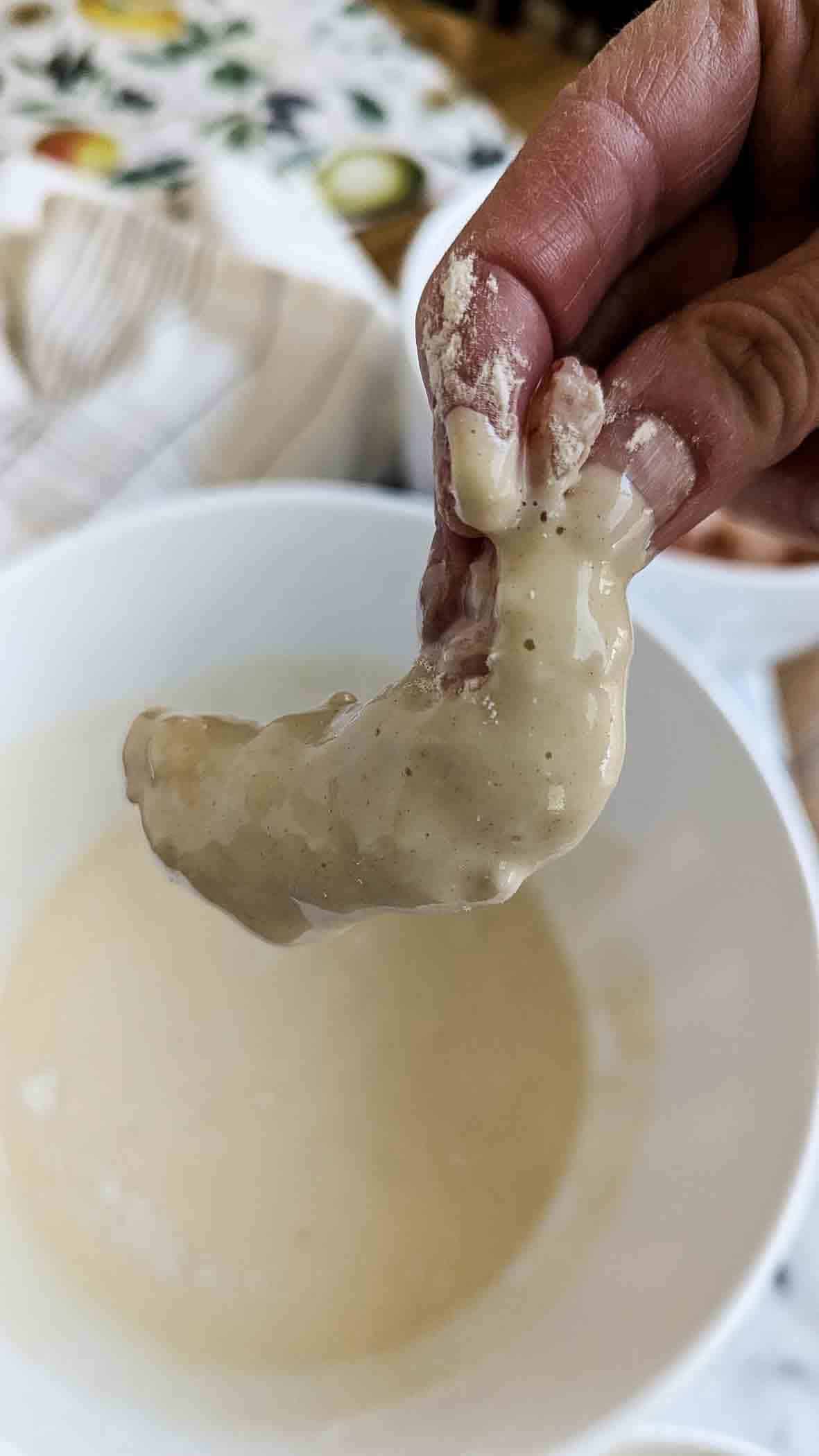 shrimp dipped in flour then in tempura batter.