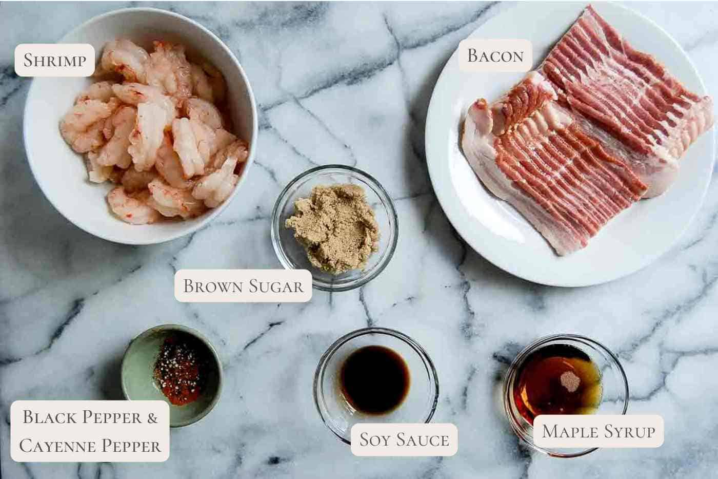 ingredients for bacon wrapped shrimp in the air fryer.