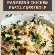 Easy BWW Garlic Parmesan Chicken Pasta Casserole.