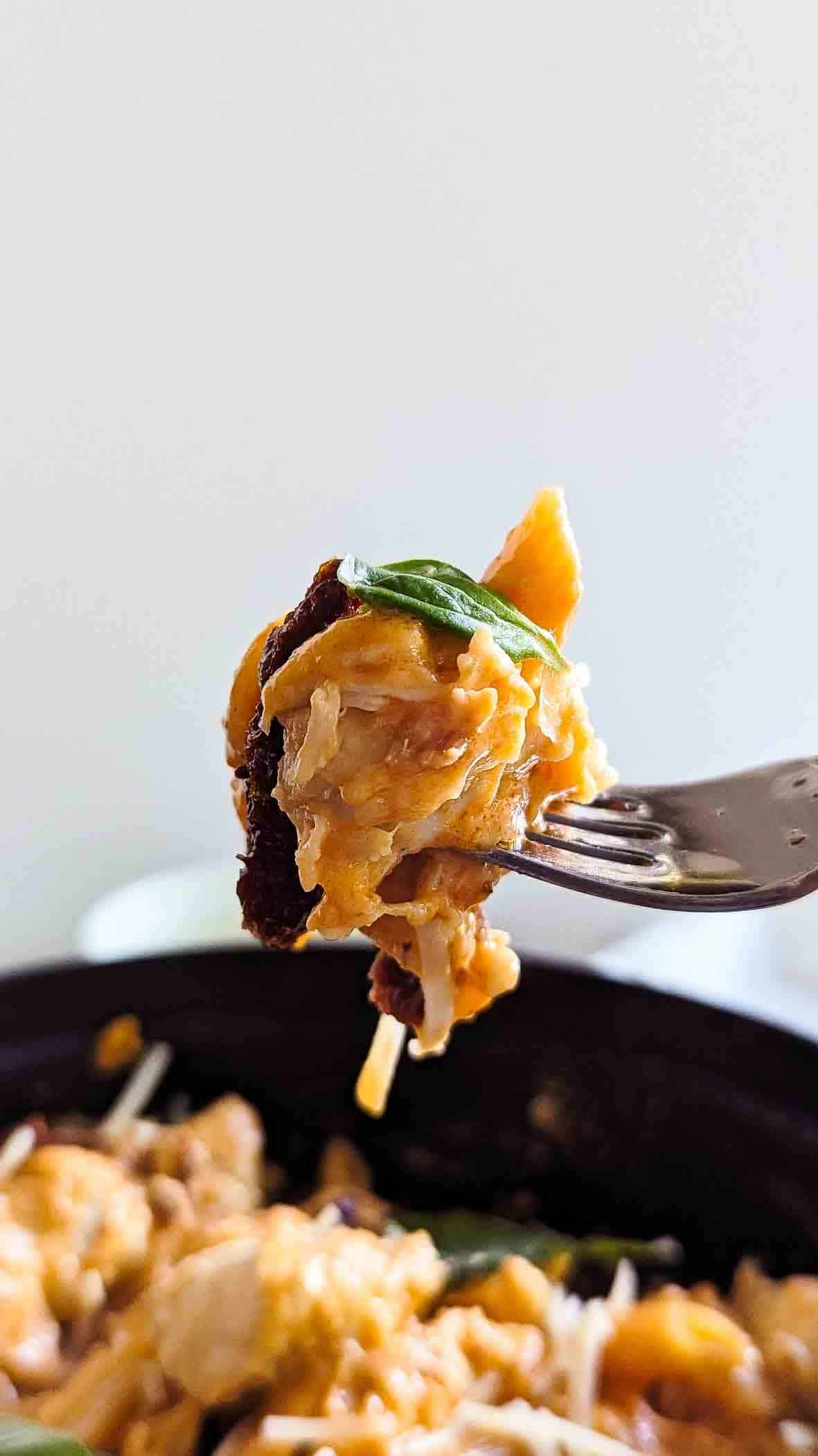 fork full of marry me chicken pasta.