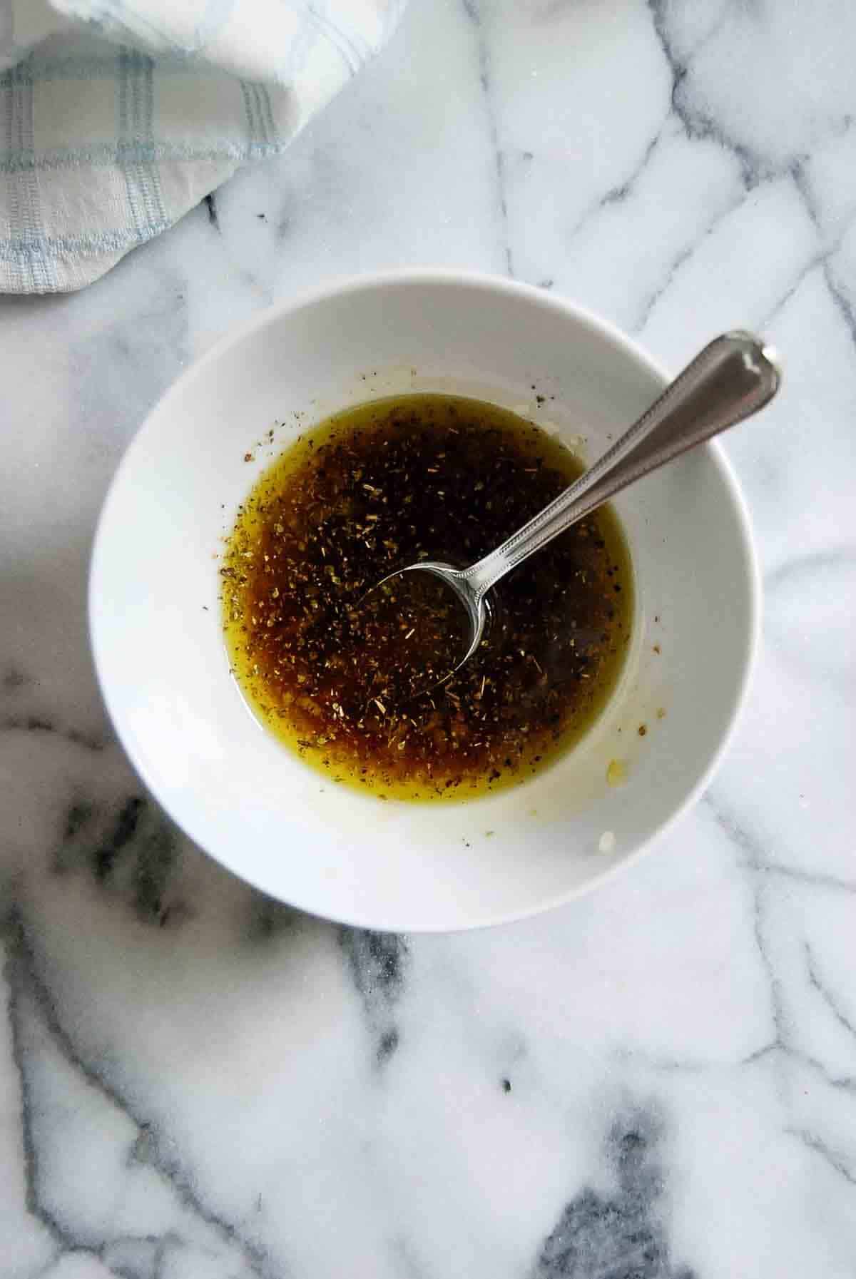 sweet honey and garlic vinaigrette in bowl.