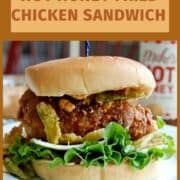 hot honey fried chicken sandwich on plate.