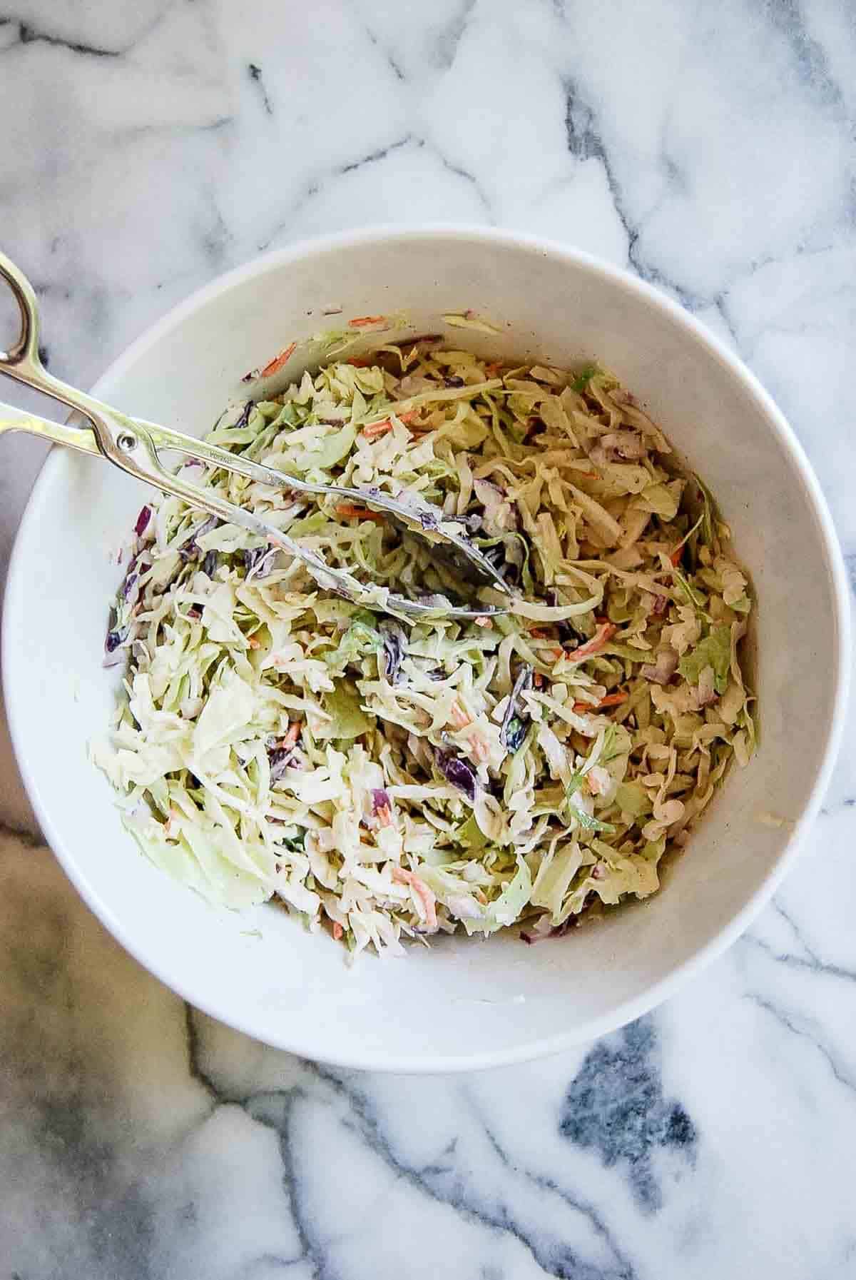 mixed coleslaw with dressing.