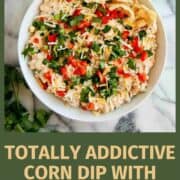 corn dip with cream cheese in bowl on countertop.