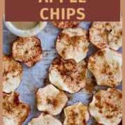 homemade oven-baked apple chips on tray.