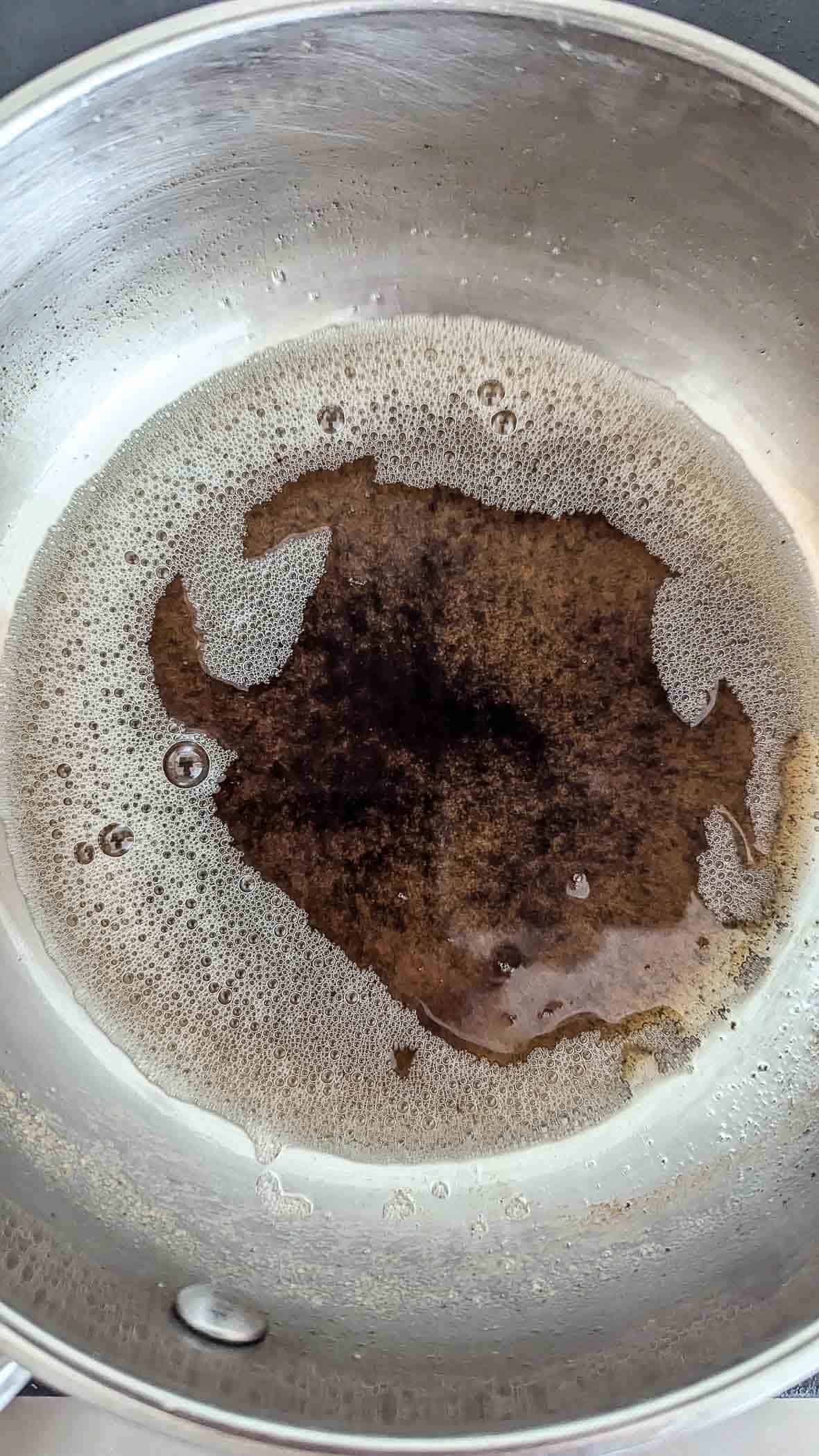 browned butter in saucepan.