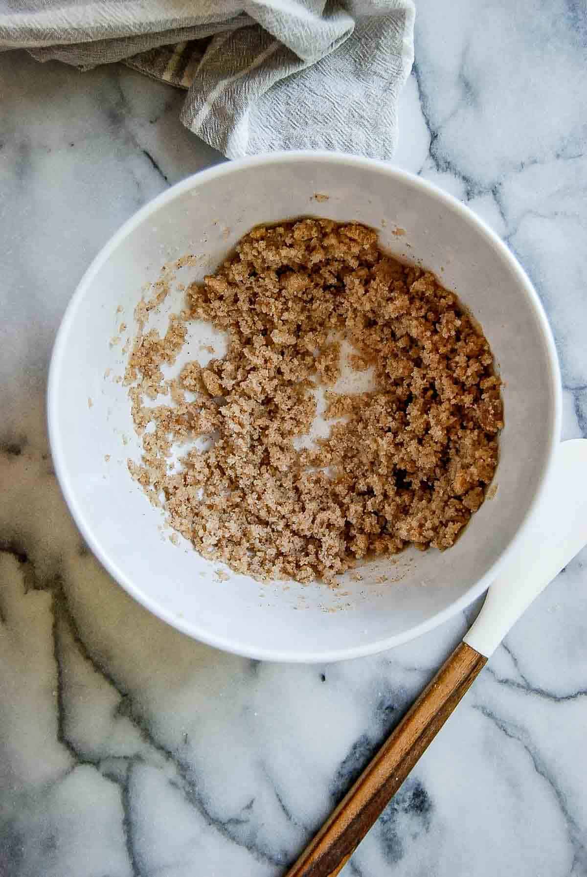 brown butter and sugars, creamed in bowl.