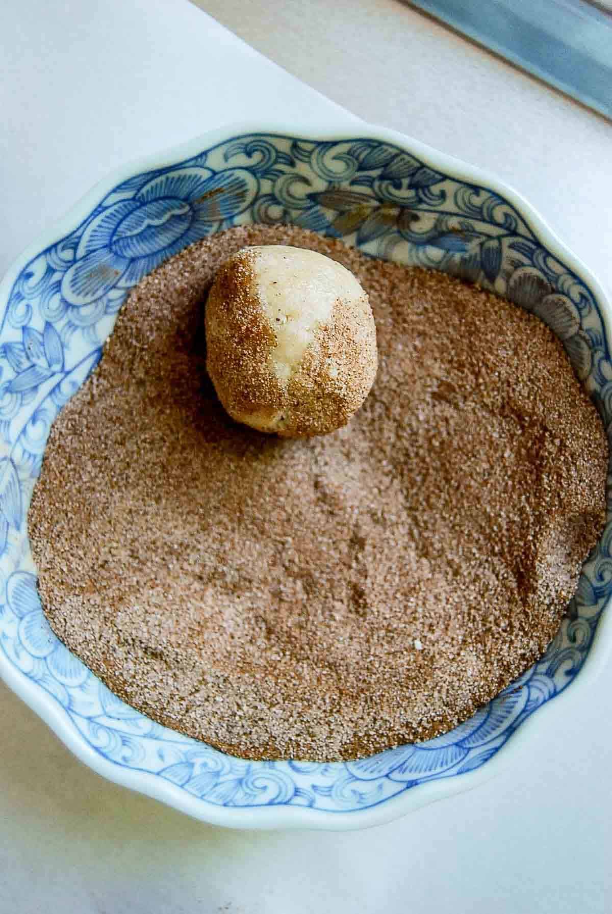 snickerdoodle ball rolled in cinnamon sugar.
