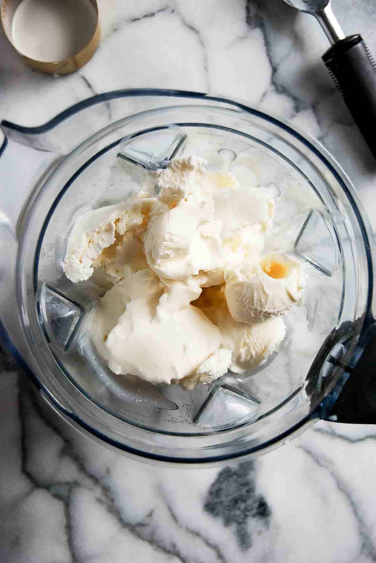 ice cream and heavy cream in blender.