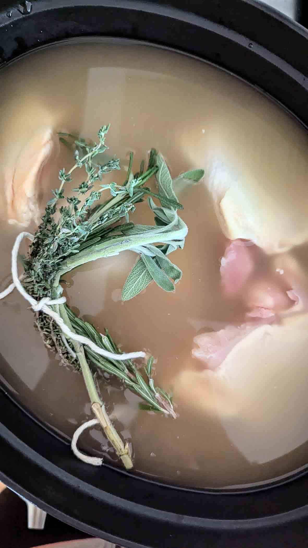 chicken in broth with poultry herb blend.