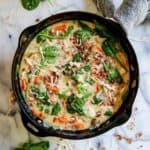 chicken florentine soup in pot on countertop.