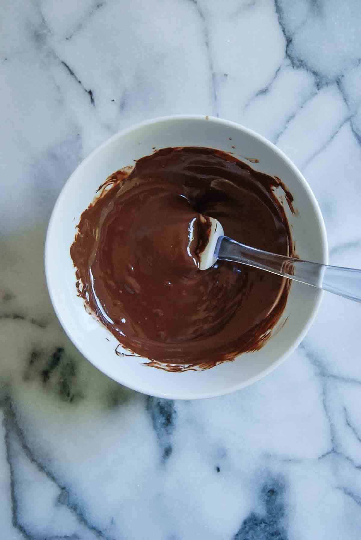 melted chocolate in bowl.