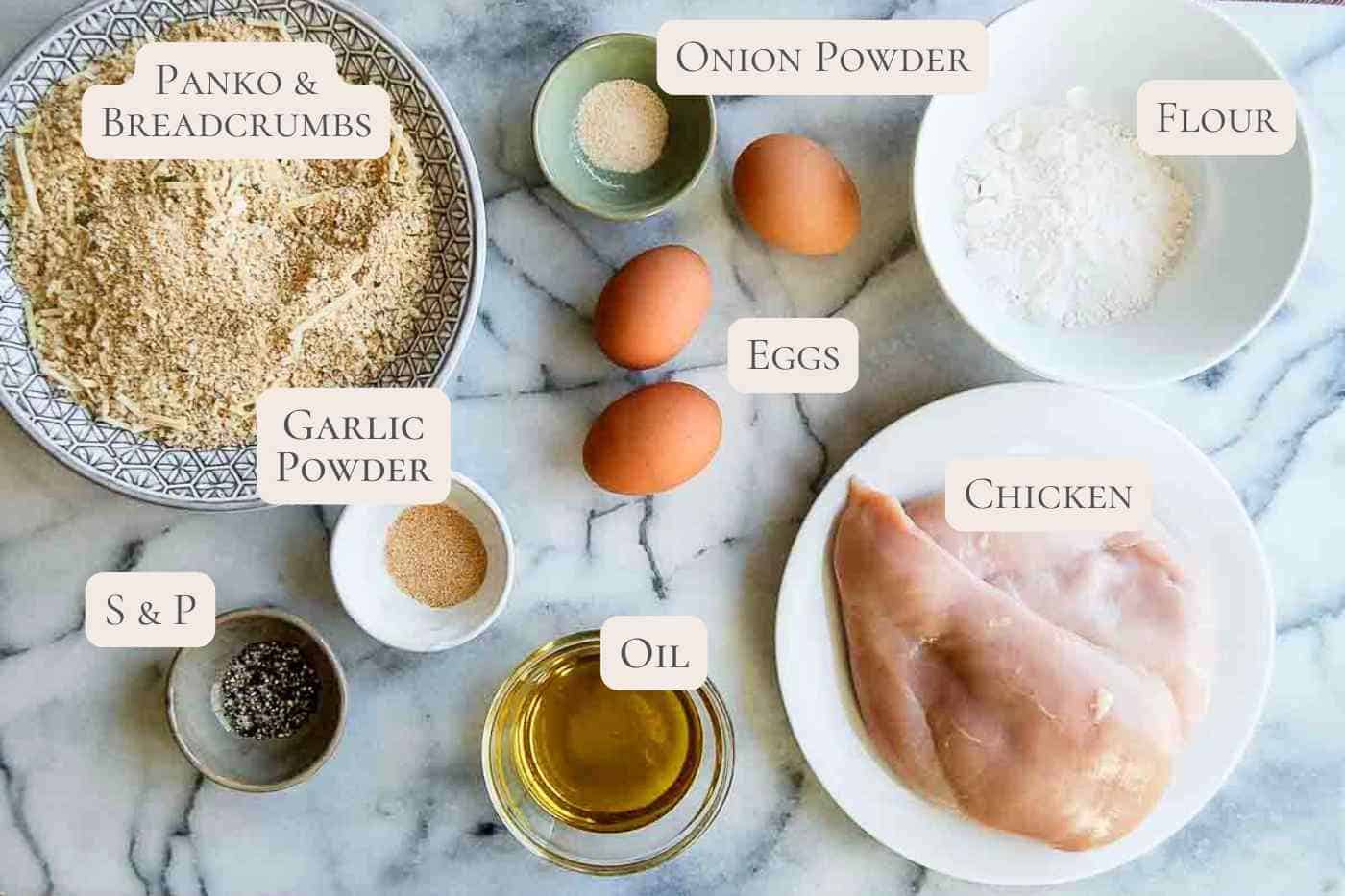 ingredients for crispy chicken fritta on countertop.