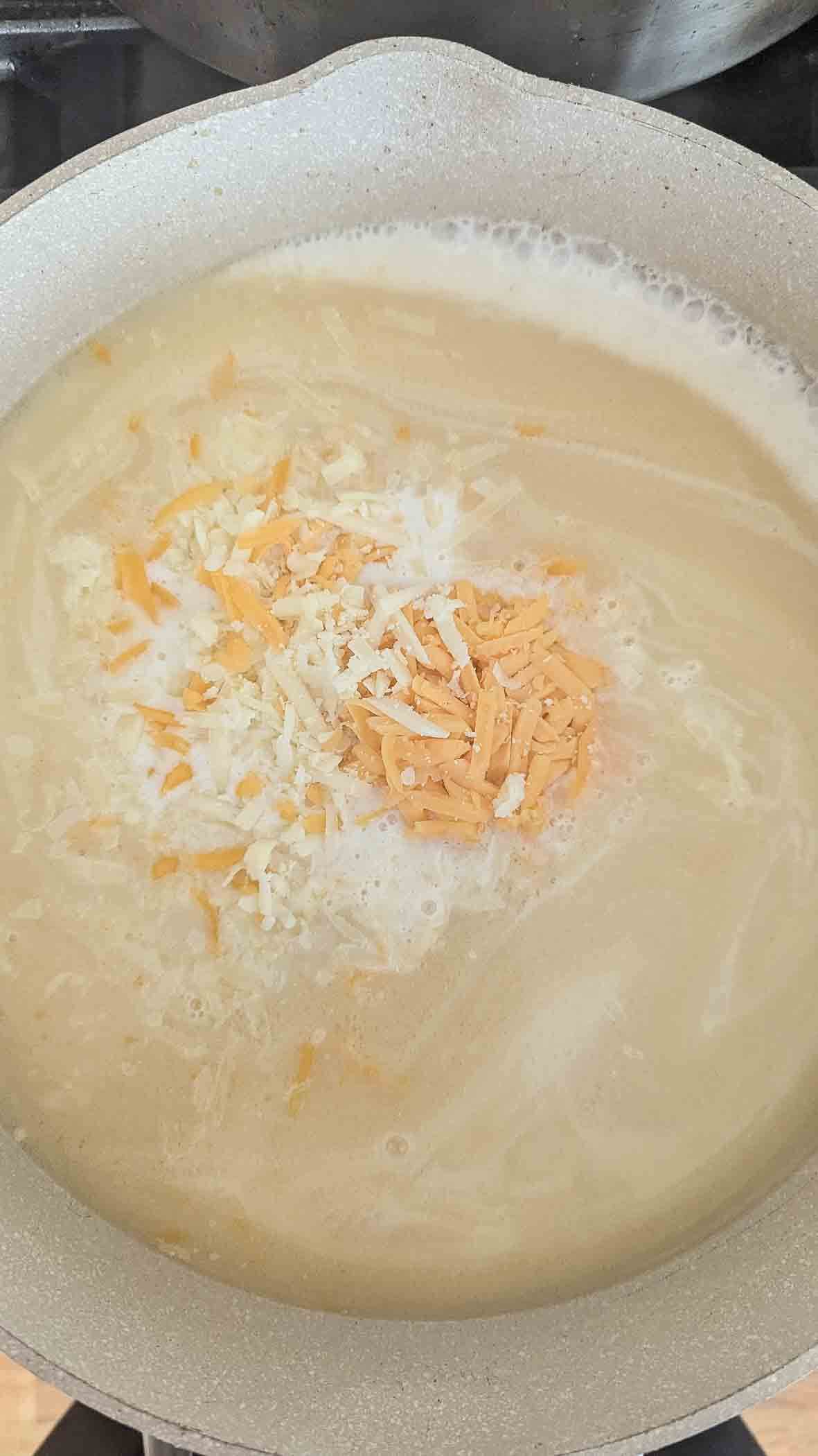 cheese sauce in pan.