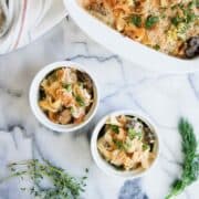 tuna helper casserole in individual bowls.