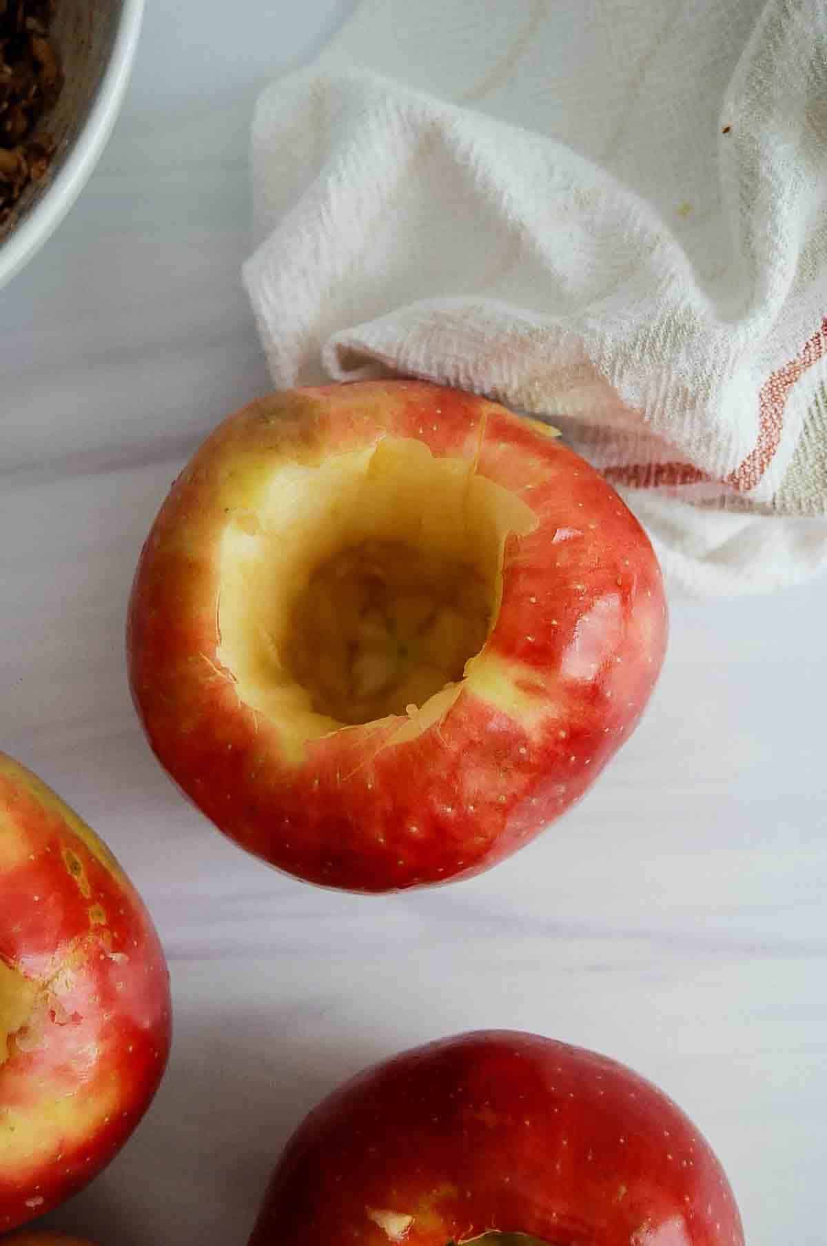 apple with core cut out.