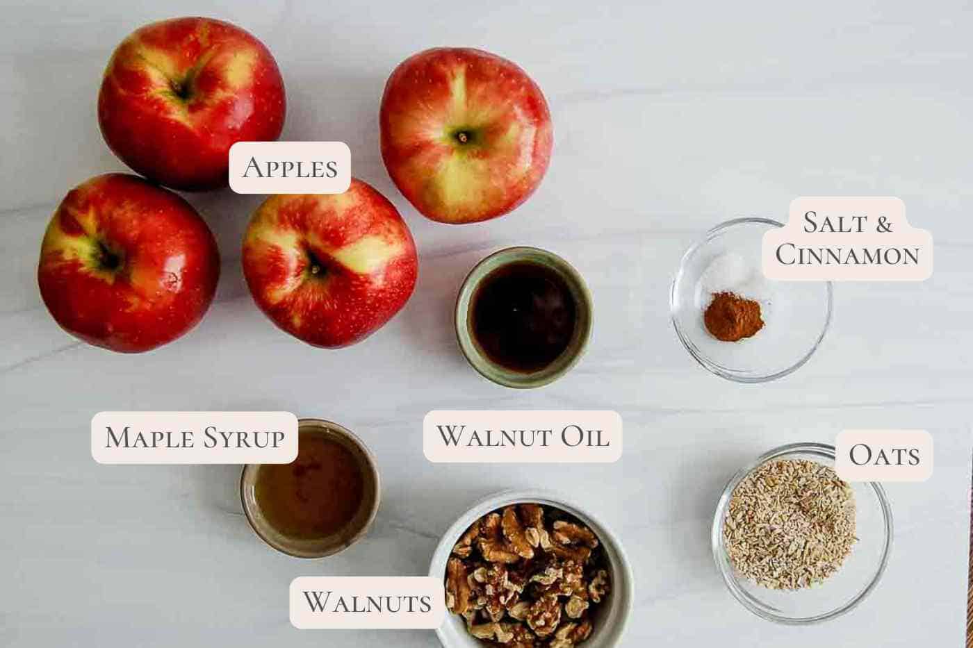 ingredients for air fryer apples, labeled.