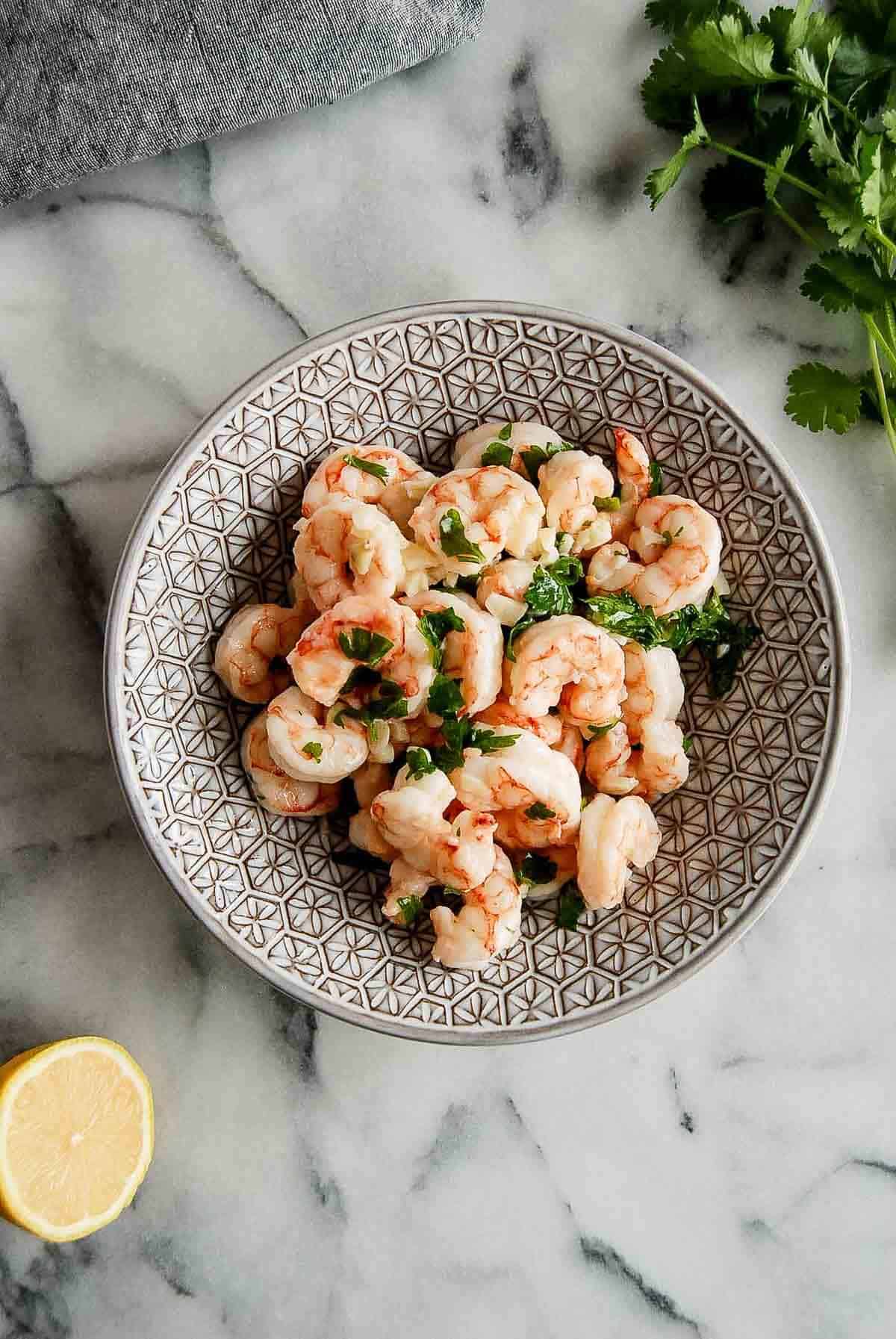 air fryer frozen shrimp with garlic butter sauce.