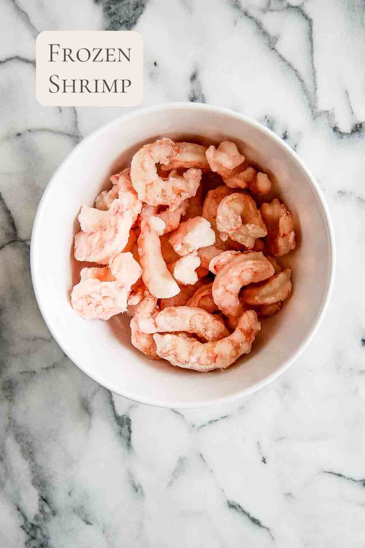 air fryer frozen shrimp ingredients on countertop.