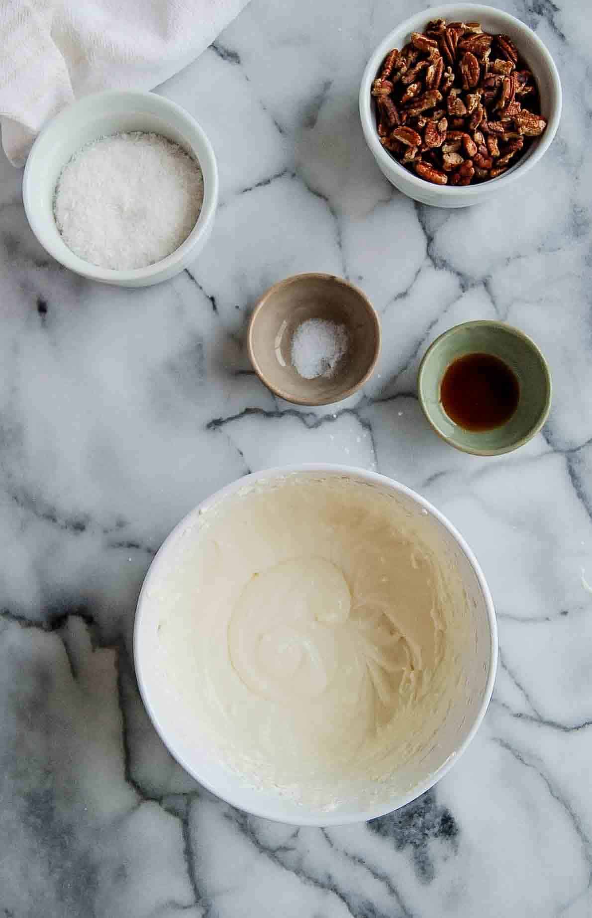 cream cheese, butter and powdered sugar mixed.