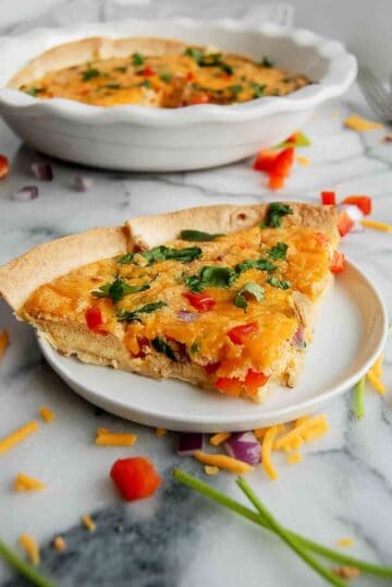 side view of tortilla quiche bake.