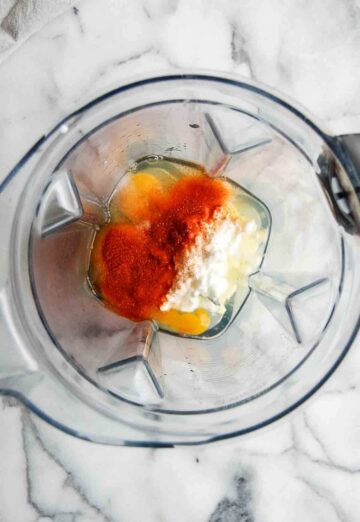 eggs, cottage cheese and spices in blender.