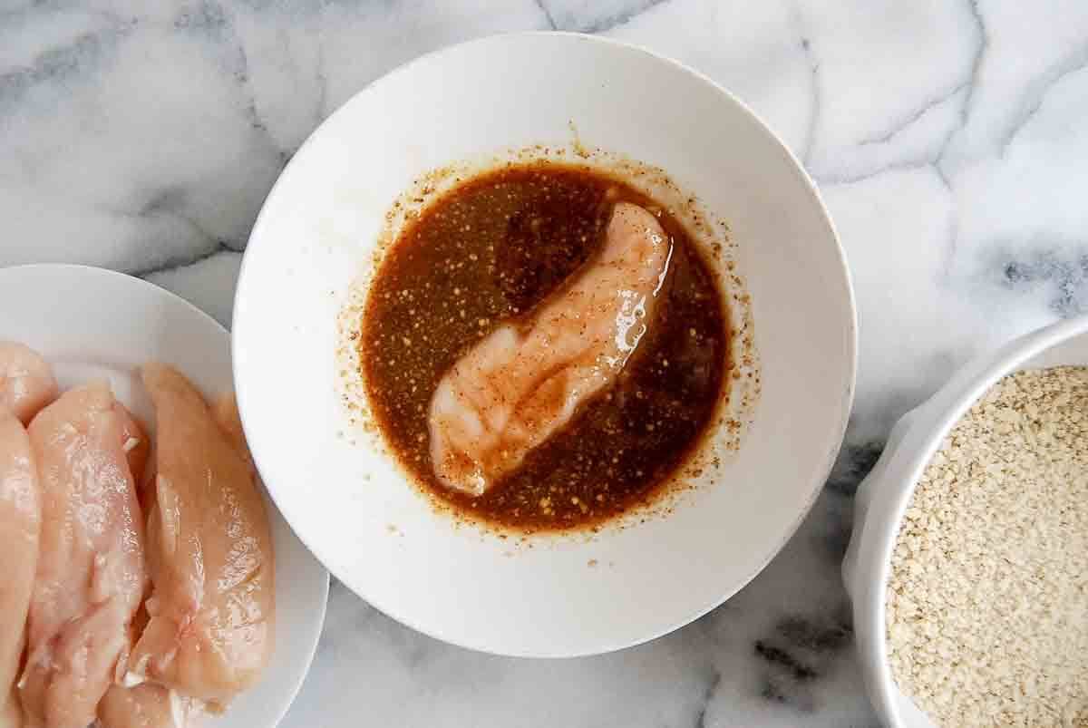 chicken tender dipped in apple honey sauce.