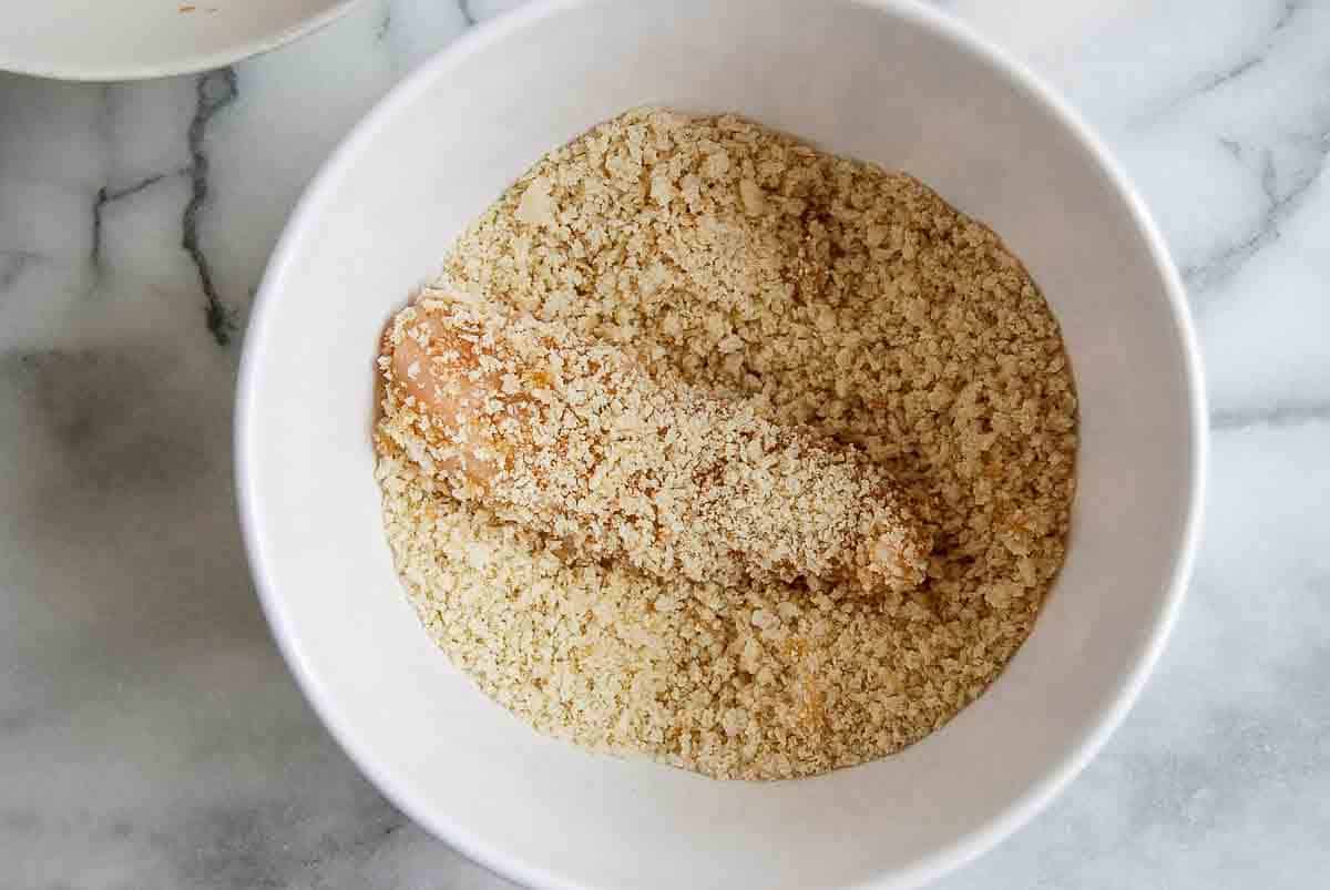 glazed chicken tender in panko bread crumbs.