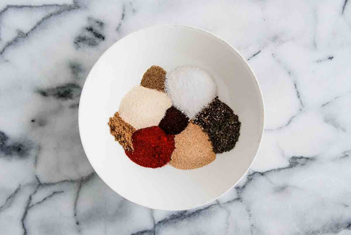 bowl with spices for fry seasoning.