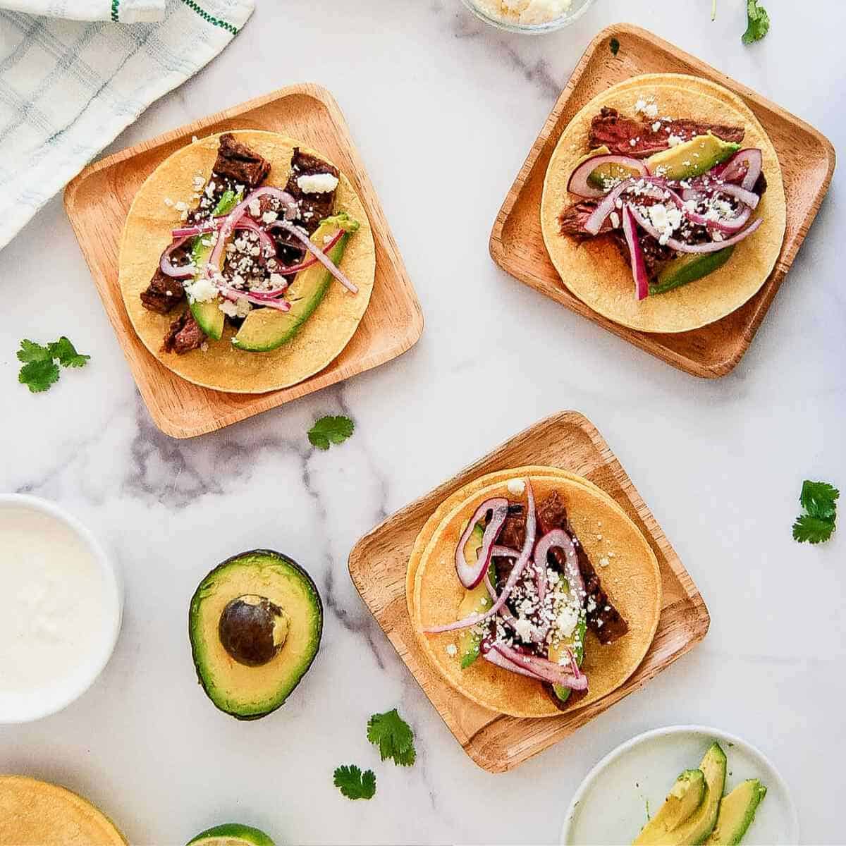 Skirt Steak Tacos With Pickled Onions And Lime Crema | Front Range Fed